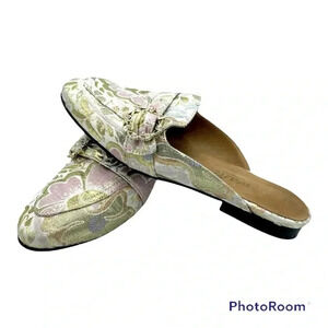 L'INTERVALLE Satin and Gold Metallic Jacquard Slide Flats Shoe Sz‎ 6.5